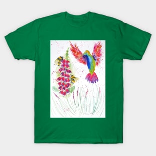 Cute Hummingbird, bumblebees and Foxglove T-Shirt